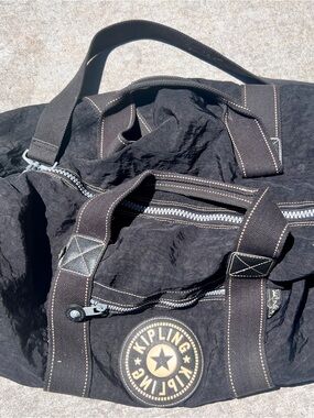 Kipling Black Canvas Duffel Bag with Contrast Stitching